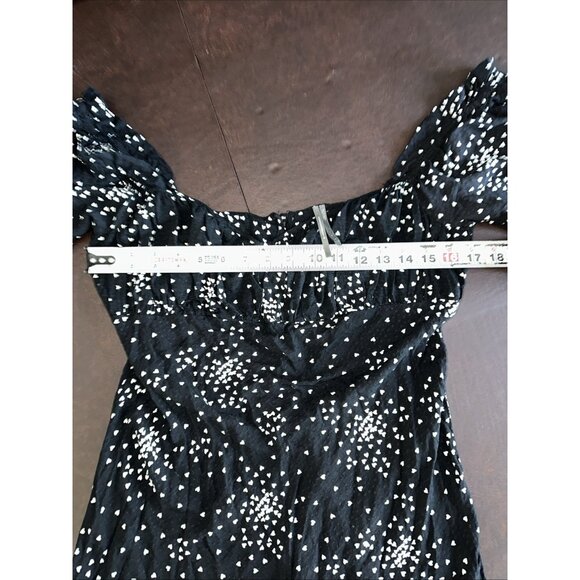 Anthropologie Black With White Hearts Sweetheart Dress L - Picture 8 of 9